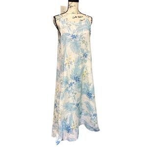 Lungo L’Arno Light Blue Floral Linen Maxi Dress Breezy & Feminine Pockets Size M